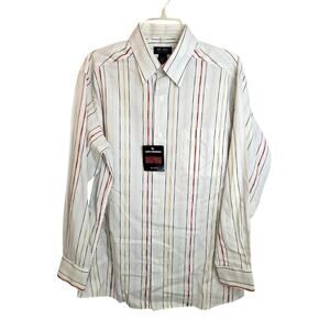NWT Axcess Claiborne Tan Striped Wrinkle Resistant Button Up Shirt Mens Sz Large